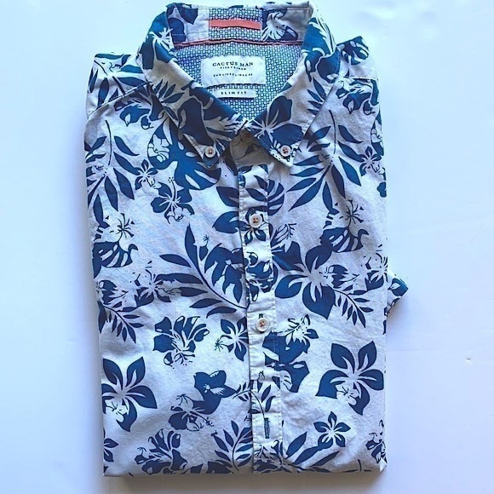 Cactus Man Ricky Singh Slim Fit Button Down Casual Hawaiian Flower Aloha Shirt L